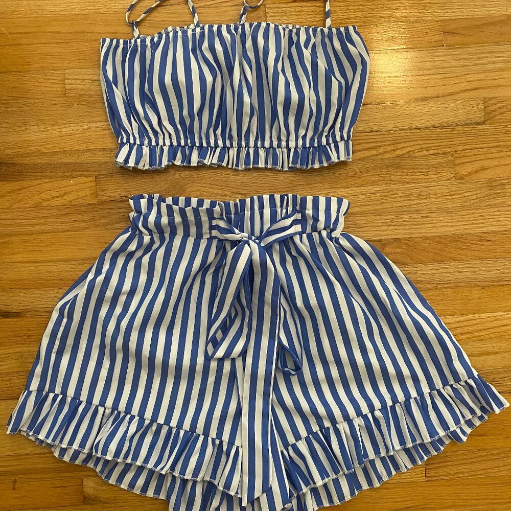 Two Piece Crop Top and Shorts with Adjustable Straps and Waist Tie Size S